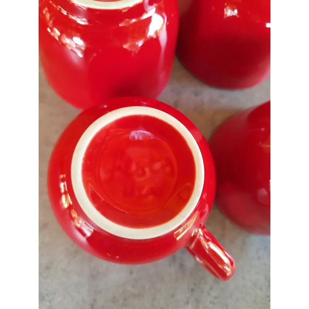 Fiestaware vintage Scarlet red teacup & saucer plate set lot 8 pieces glazed